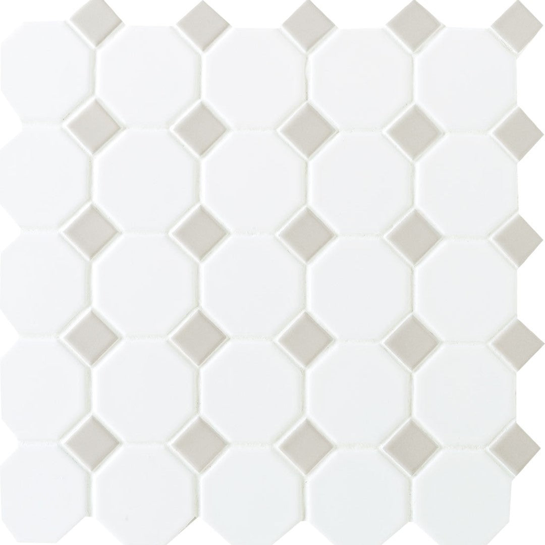 Daltile Octagon & Dot 12" x 12" Matte Ceramic 2" Octagon Gray Dot Mosaic