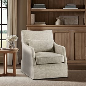 London Upholstered Skirted Swivel Armchair with Lumbar Pillow