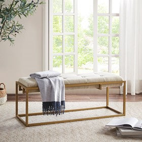 Greenwich Button-tufted Upholstered Metal Base Accent Bench