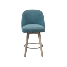 Pearce Swivel Upholstered Counter Stool with Solid Wood Legs & Metal Footrest