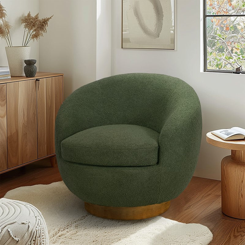 Jessel Shearling Sherpa Swivel Chair with Wood Base