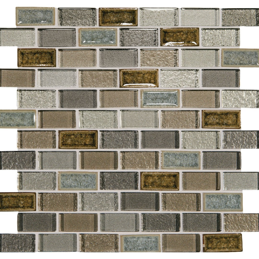 Daltile Crystal Shores 12" x 13" Glossy Glass 2x1" Brick Joint Mosaic