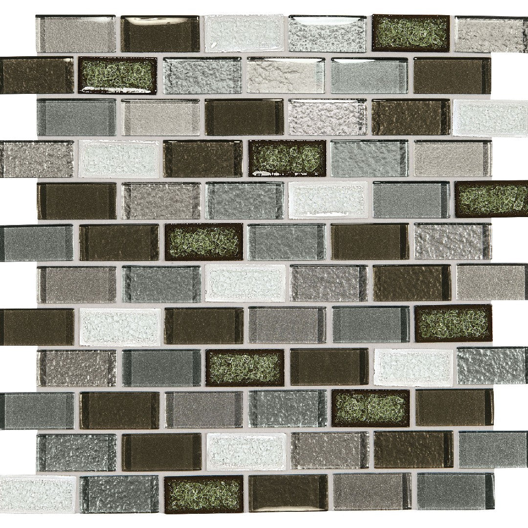 Daltile Crystal Shores 12" x 13" Glossy Glass 2x1" Brick Joint Mosaic