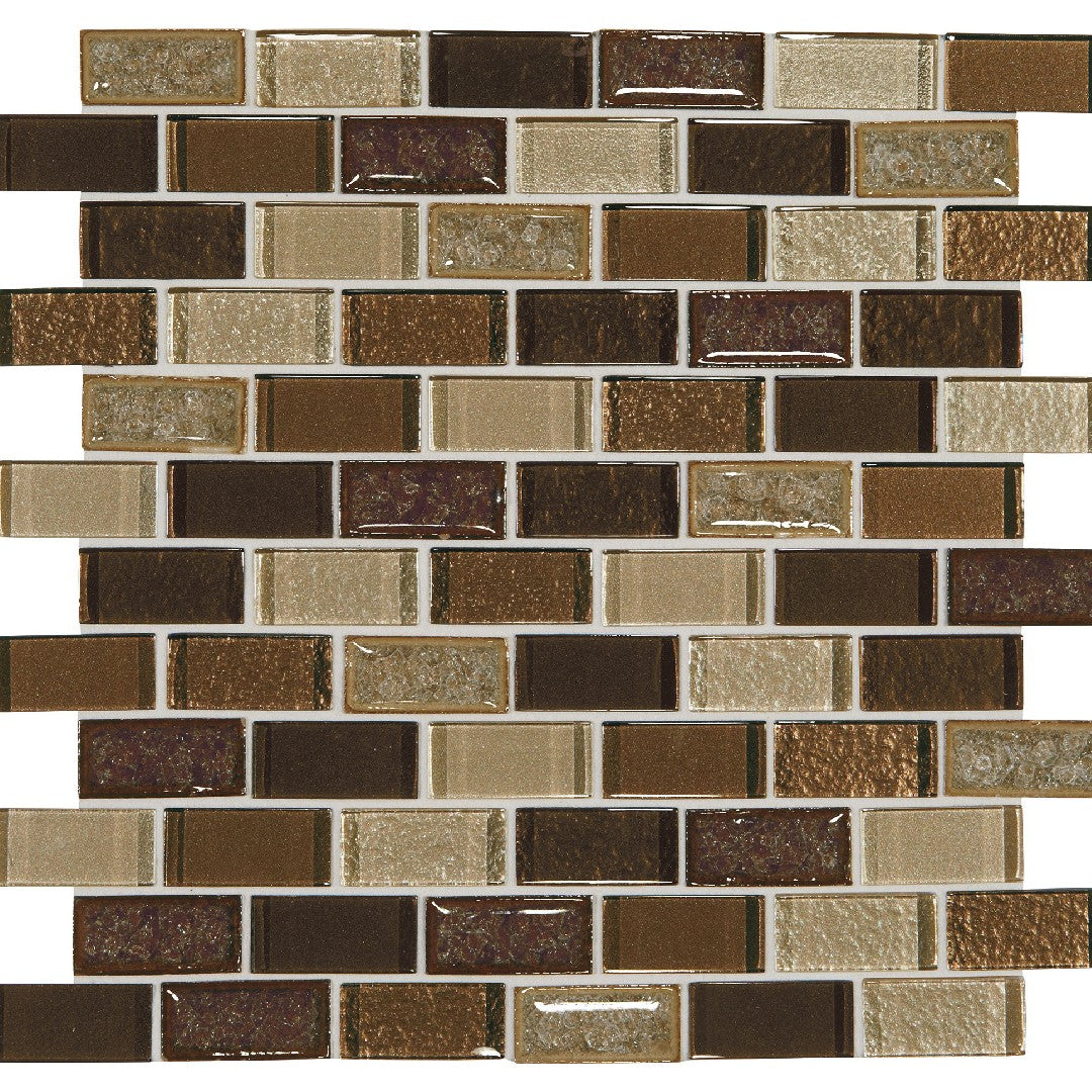 Daltile Crystal Shores 12" x 13" Glossy Glass 2x1" Brick Joint Mosaic