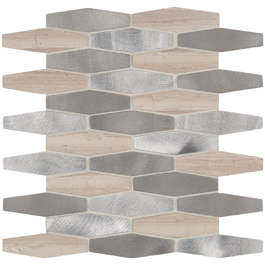 Daltile Infinite Mirage 12" x 12" Stone & Metal 1x4" Stretched Hexagon Mosaic