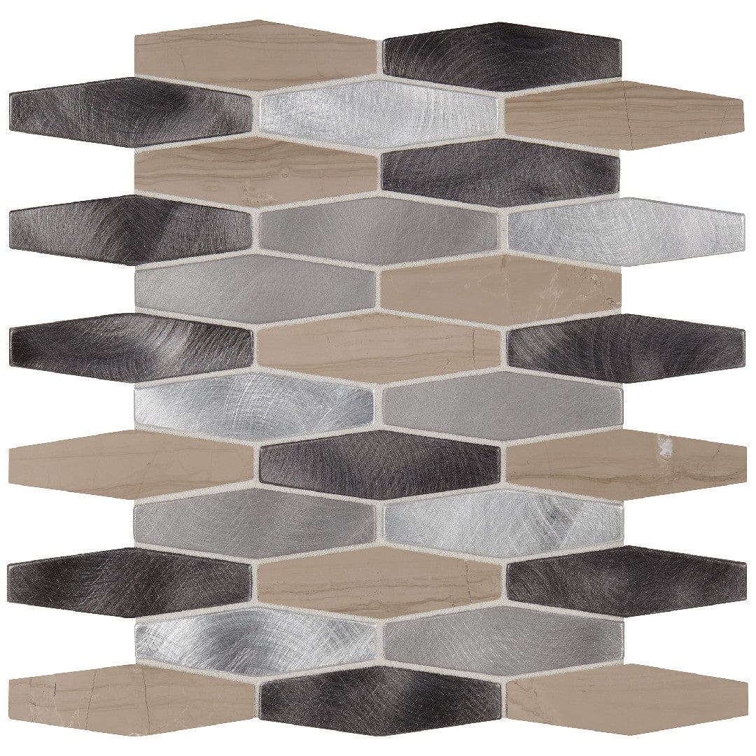 Daltile Infinite Mirage 12" x 12" Stone & Metal 1x4" Stretched Hexagon Mosaic