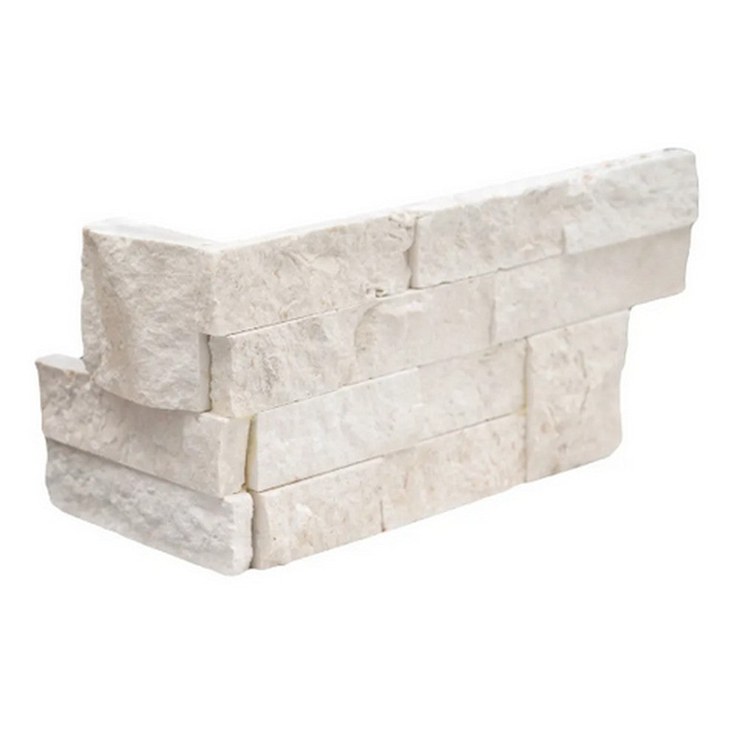 MS International RockMount Mayra White 6" x 18" Split Face Stacked Stone Panel Limestone Ledgestone Corner