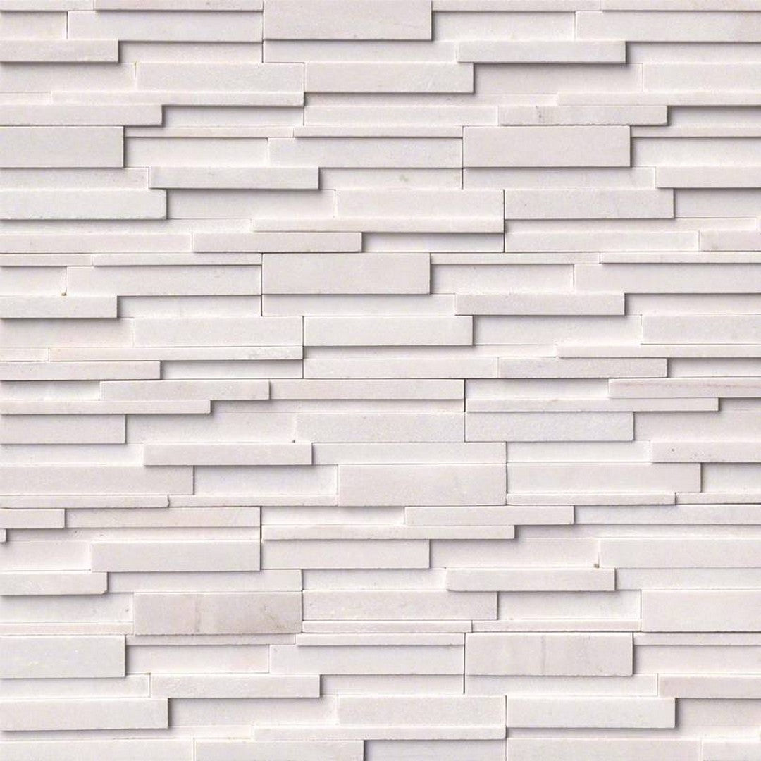 MS International RockMount Arctic White 6" x 24" Honed Stacked Stone Panel 3D Marble Ledgestone