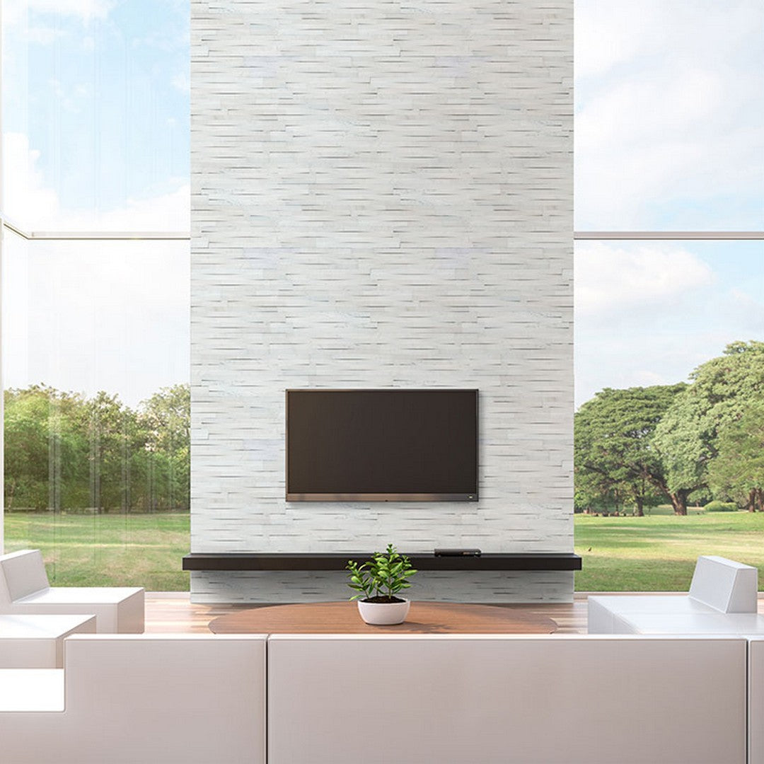 MS International RockMount Cosmic White Wave 6" x 18" Honed Stacked Stone Panel 3D Marble Ledgestone Corner