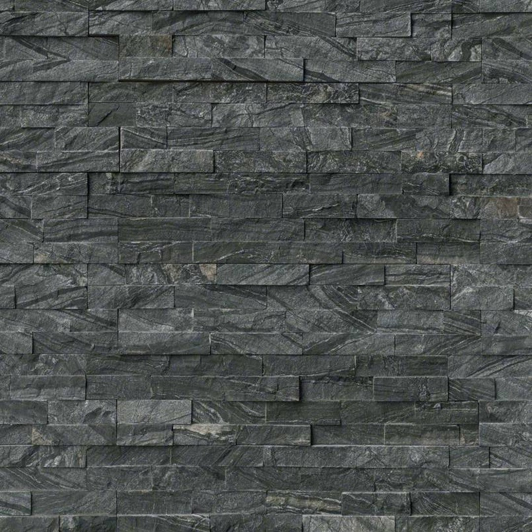 MS International RockMount Glacial Black 6" x 24" Split Face Stacked Stone Panel Marble Ledgestone