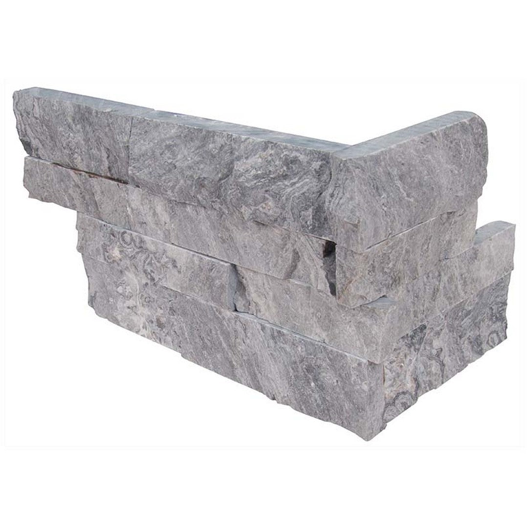 MS International RockMount Glacial Grey 6" x 18" Split Face Stacked Stone Panel Marble Ledgestone Corner