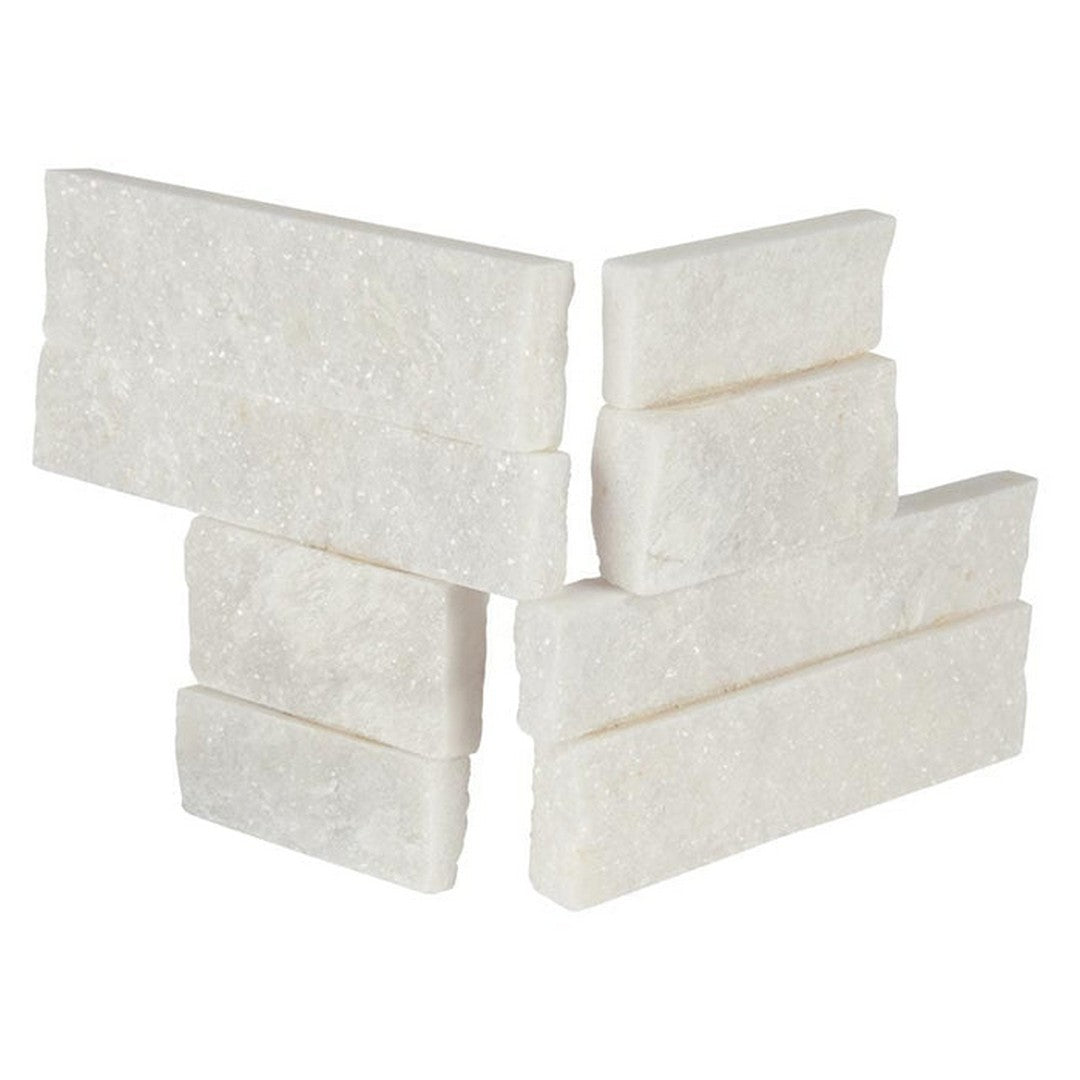 MS International RockMount Arctic White 4.5" x 9" Split Face Stacked Stone M Panel Marble Ledgestone Corner