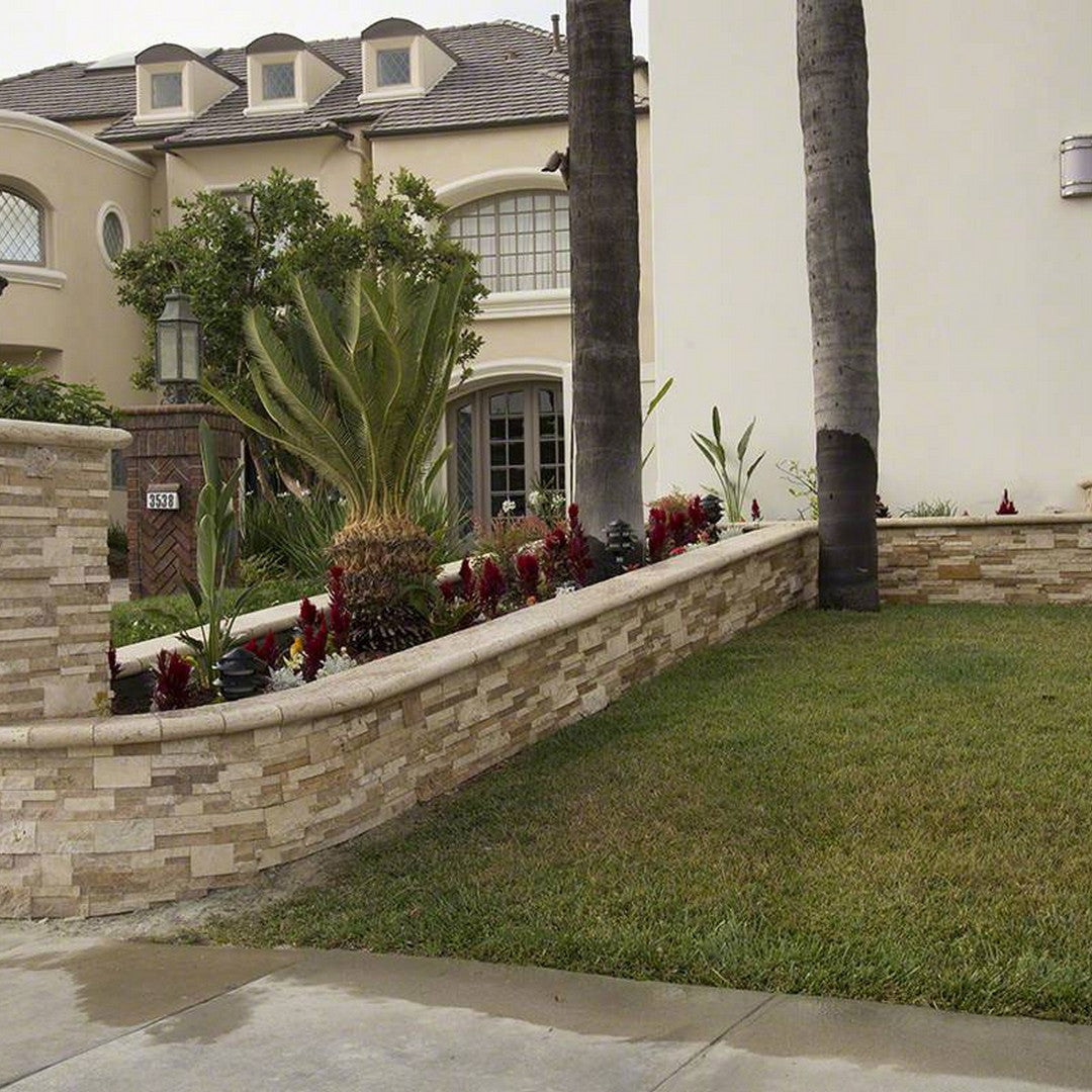 MS International RockMount Casa Blend Multi 6" x 18" Split Face Stacked Stone Panel 3D Travertine Ledgestone Corner