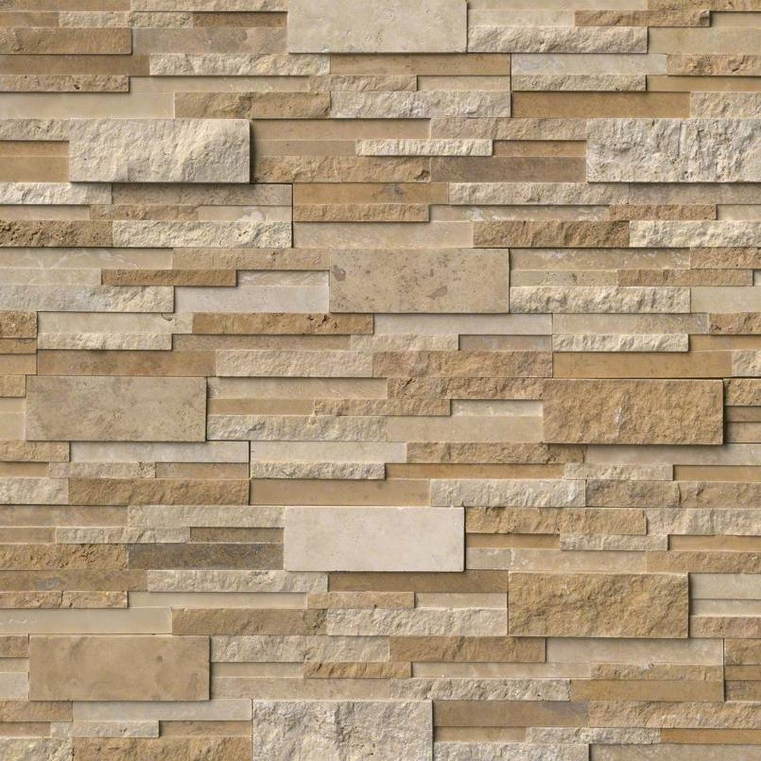 MS International RockMount Casa Blend Multi 6" x 24" Split Face Stacked Stone Panel 3D Travertine Ledgestone