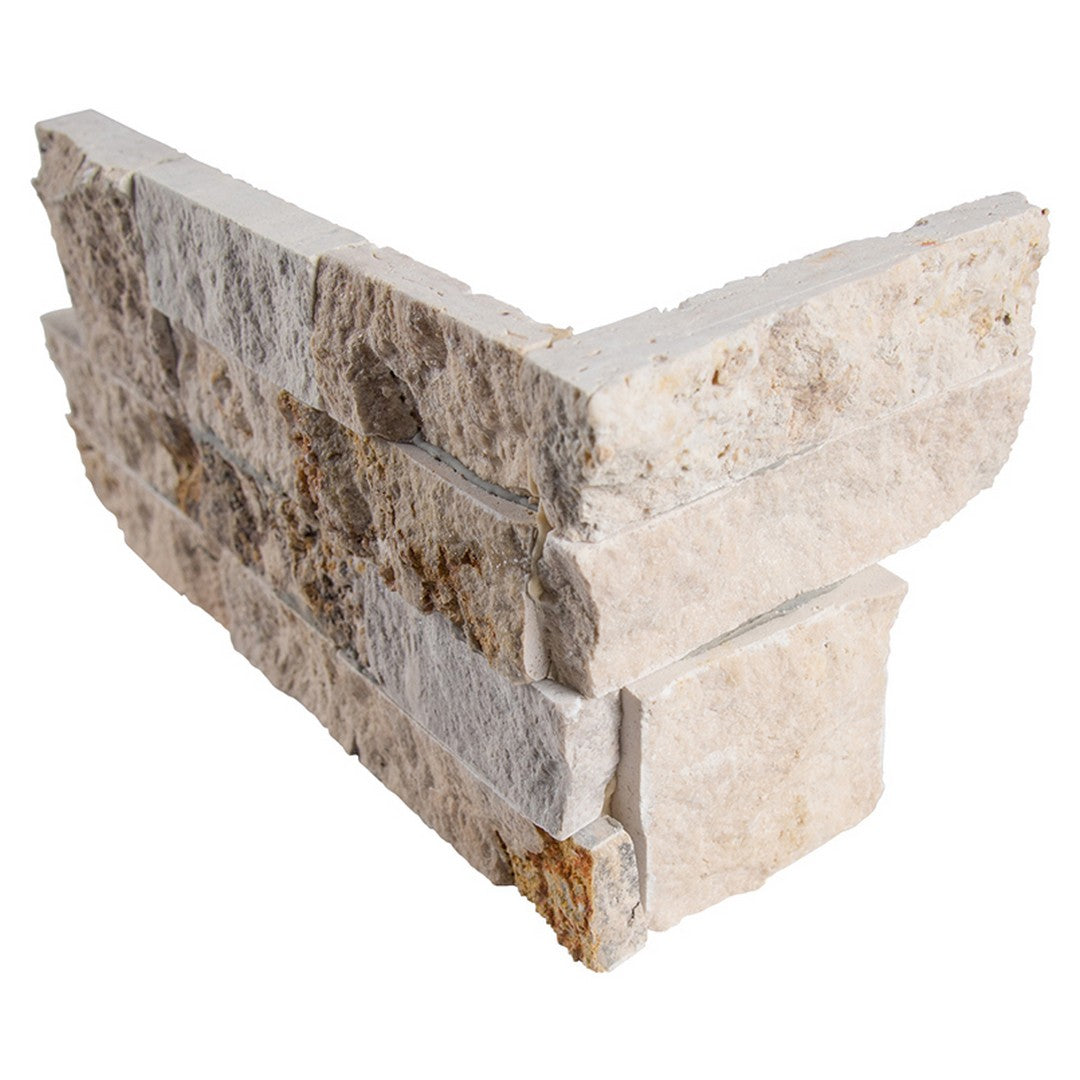 MS International RockMount Philadelphia 6" x 18" Split Face Stacked Stone Panel Travertine Ledgestone Corner