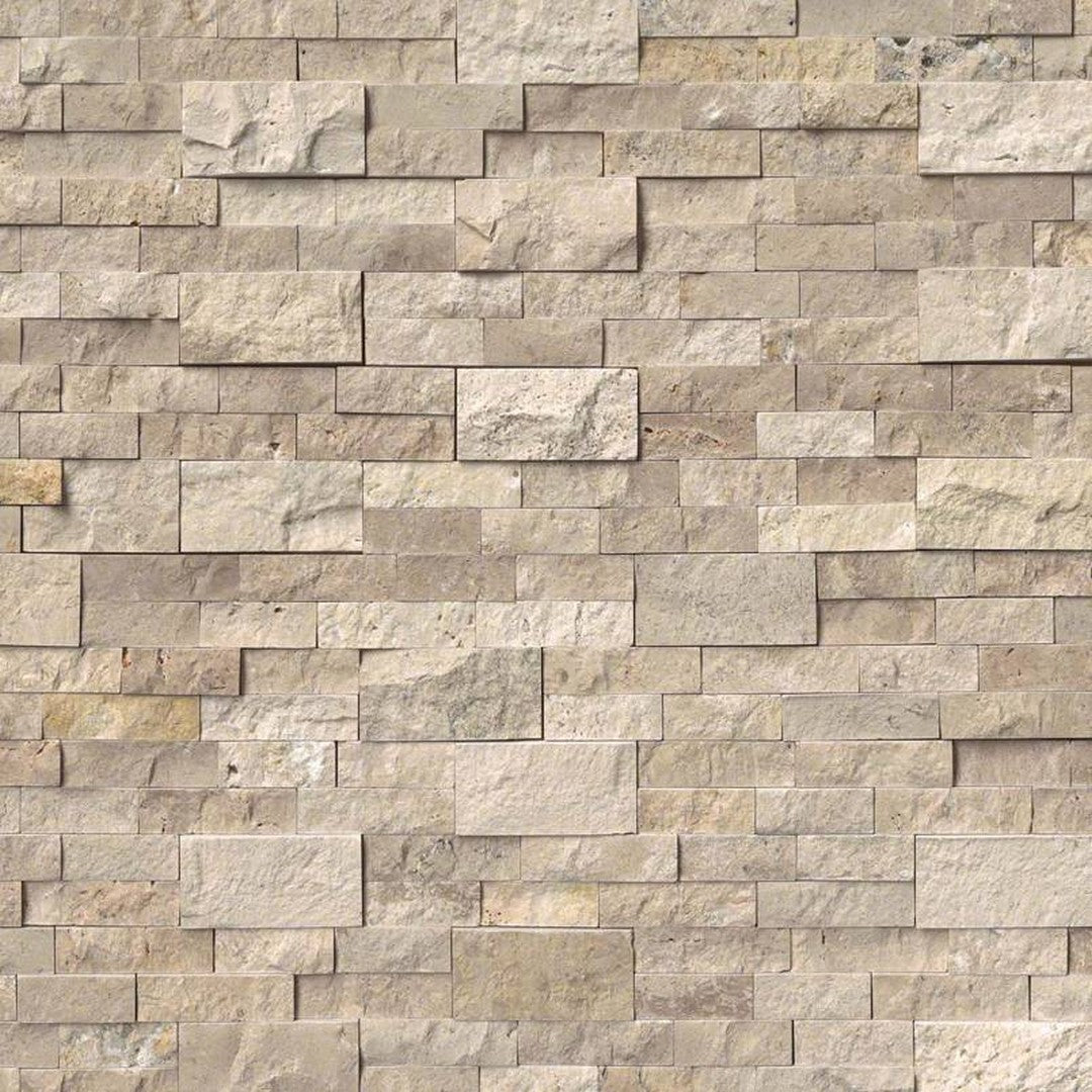 MS International RockMount Roman Beige 6" x 24" Split Face Stacked Stone Panel Travertine Ledgestone