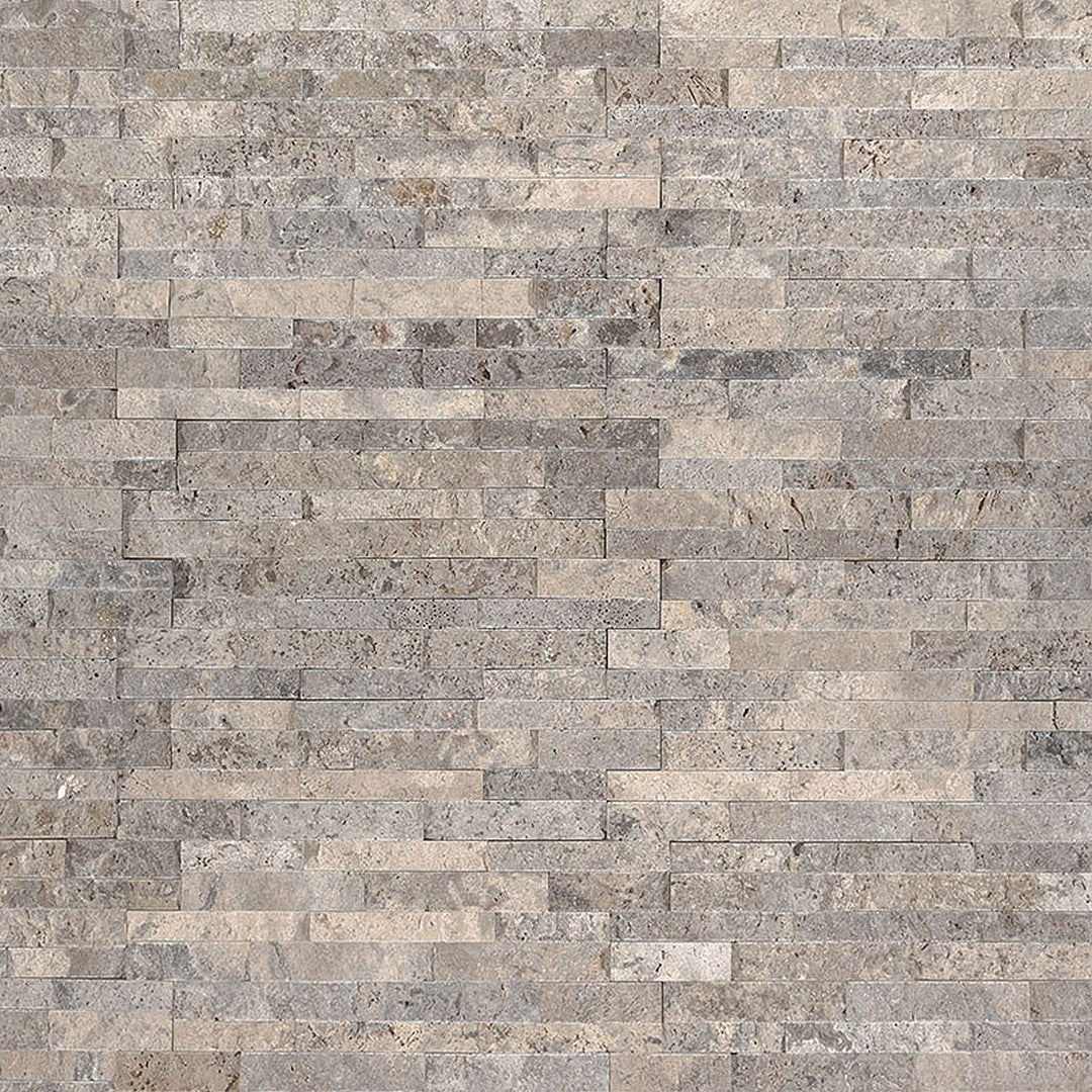 MS International RockMount Silver Travertine 4.5" x 16" Split Face Stacked Stone M Panel Travertine Mini Ledgestone