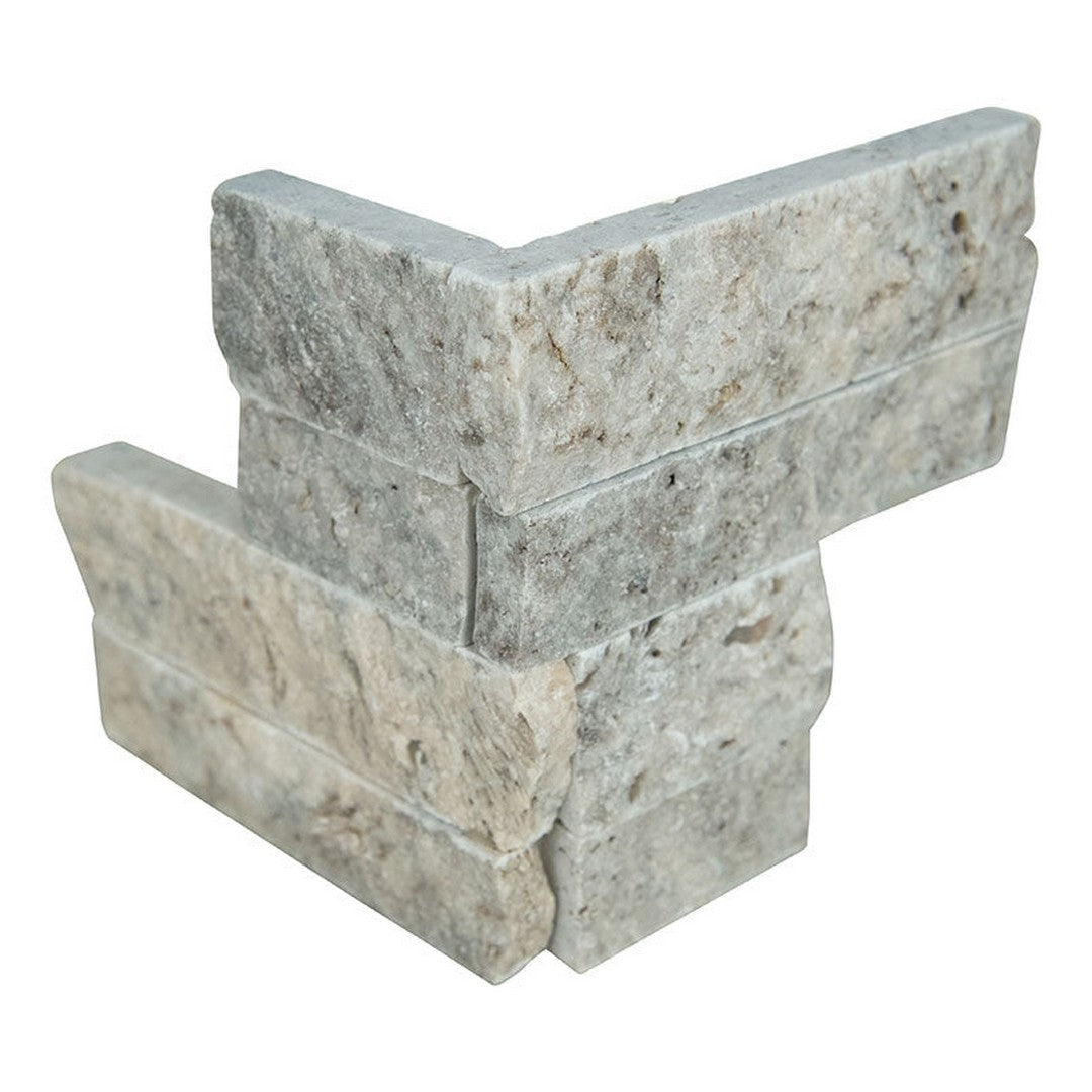 MS International RockMount Silver Travertine 4.5" x 9" Split Face Stacked Stone M Panel Travertine Ledgestone Corner