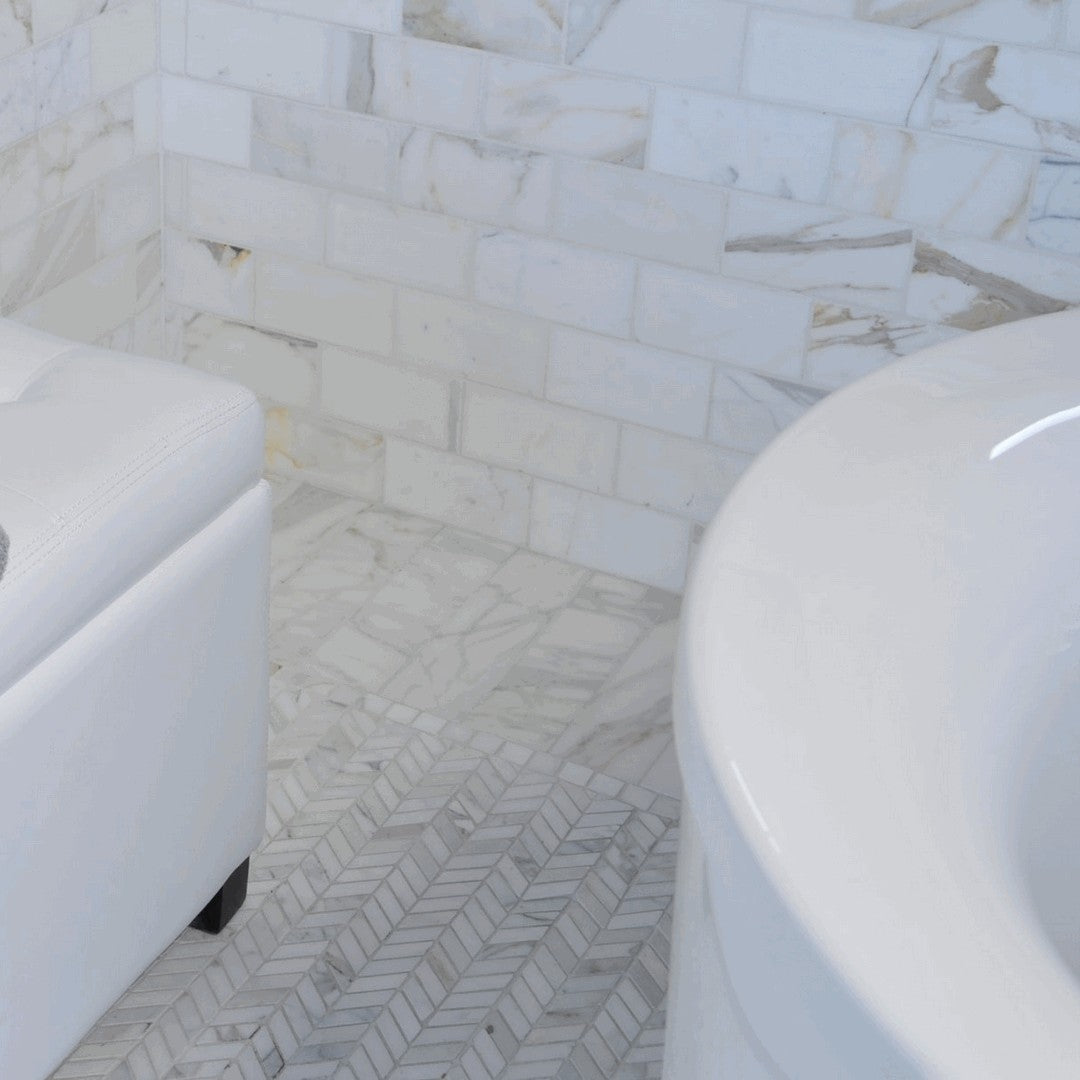 Bedrosians Marble Calacatta Oro 12.5" x 12.5" Chevron Honed Mosaic Tile