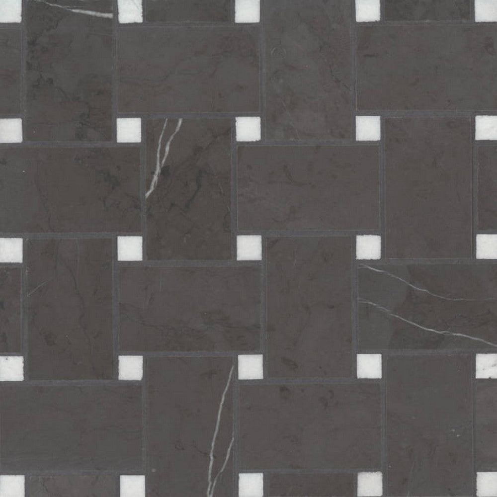 Bedrosians honed marble basketweave mosaic tile on a kitchen countertop