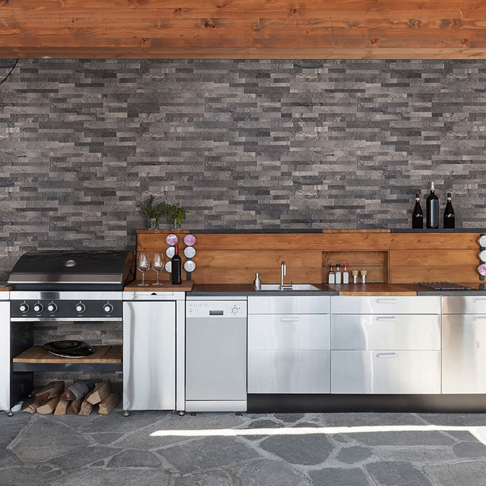 MS International Dekora Ardesia Black matte glazed porcelain stacked stone ledger panel.