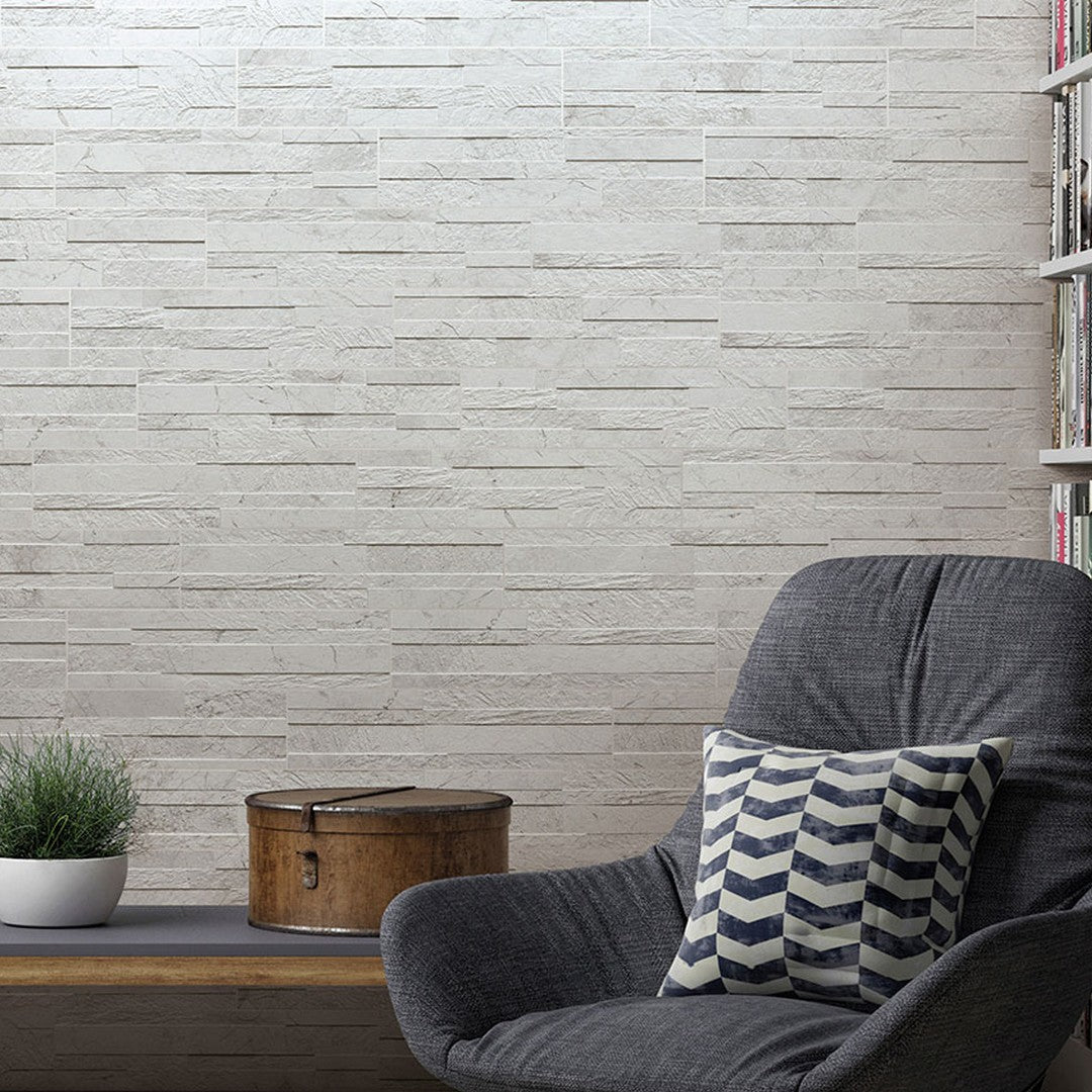 MS International Dekora Carrara White 6" x 24" Matte Glazed Porcelain Stacked Ledgerstone Panel