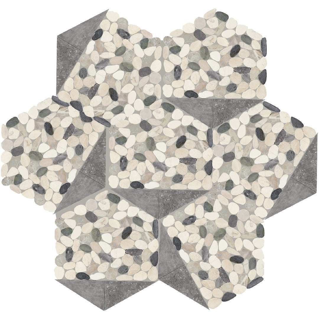 Daltile Pebble Oasis 10" x 12" Tumbled Natural Stone Tri-Hex Pebble Mosaic