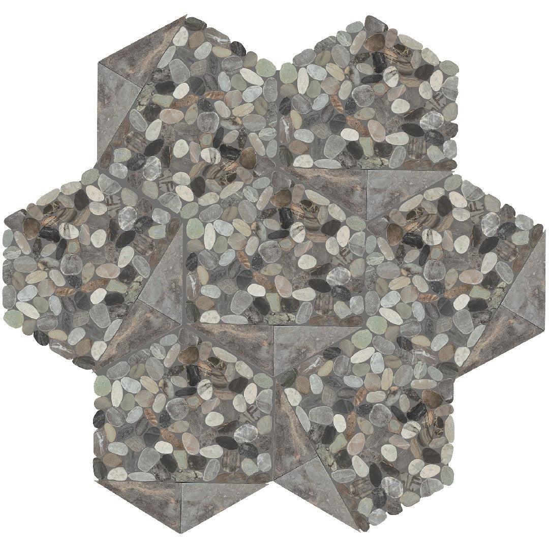 Daltile Pebble Oasis 10" x 12" Tumbled Natural Stone Tri-Hex Pebble Mosaic