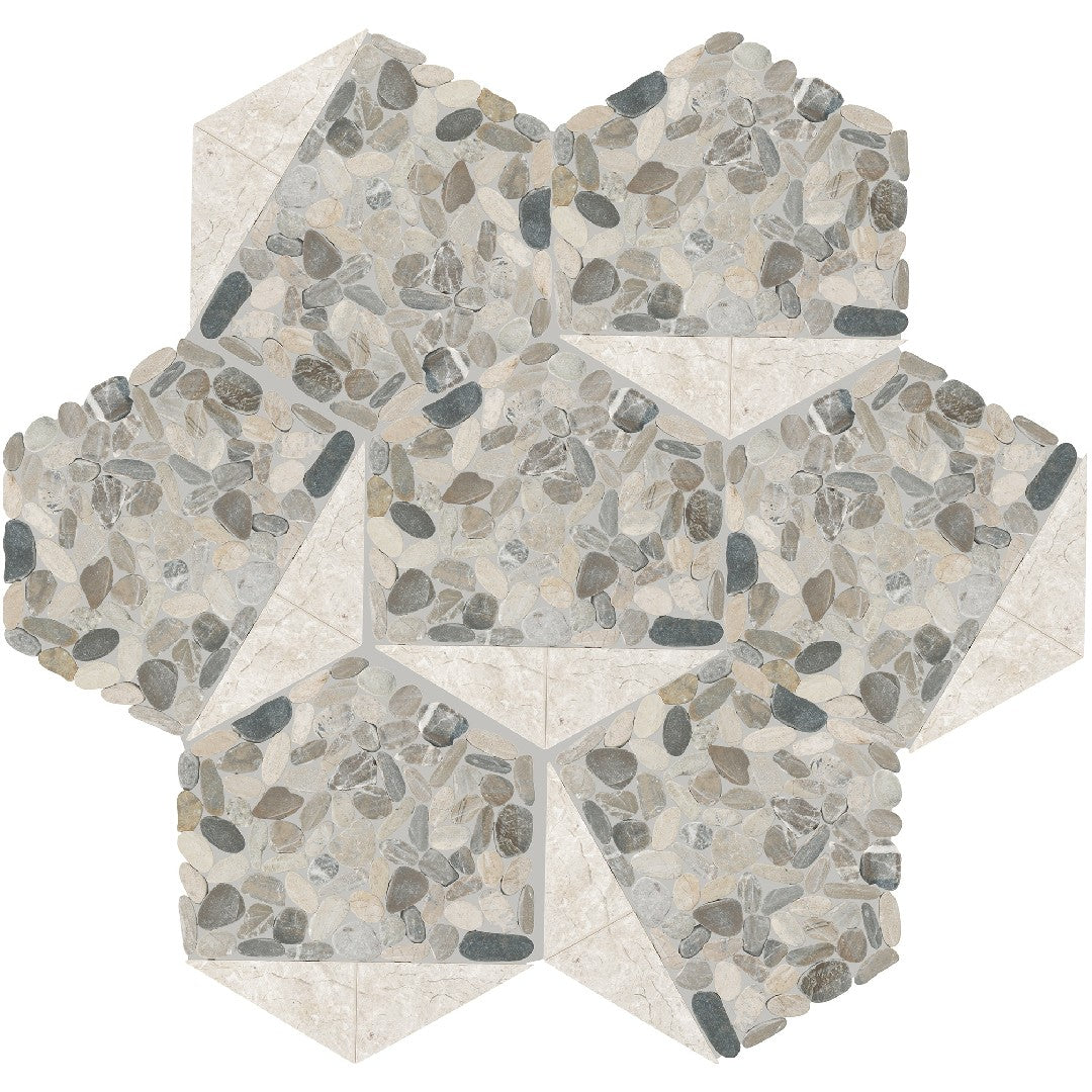 Daltile Pebble Oasis 10" x 12" Tumbled Natural Stone Tri-Hex Pebble Mosaic