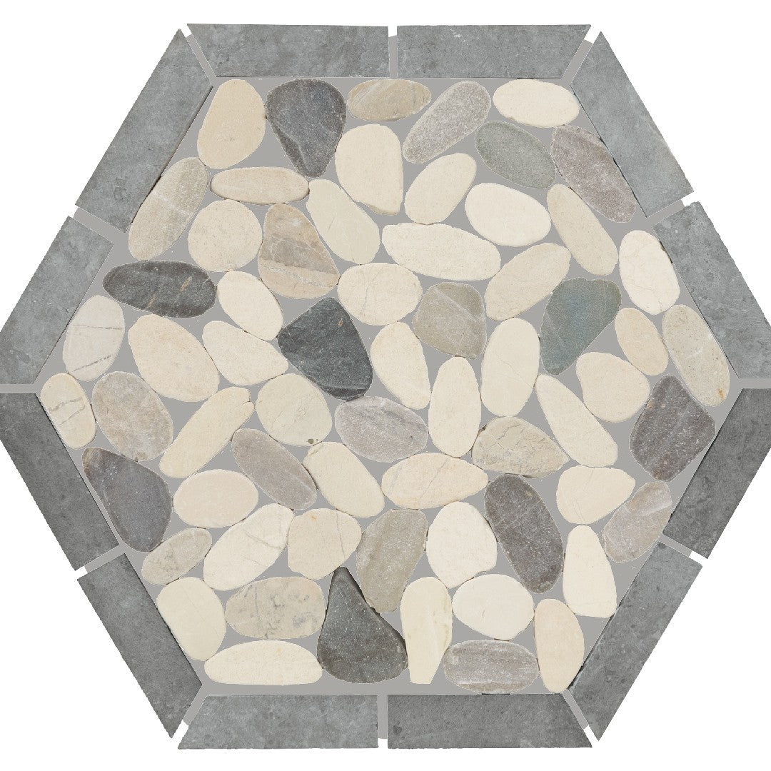 Daltile Pebble Oasis 10" x 12" Tumbled Natural Stone Framed Hex Pebble Mosaic