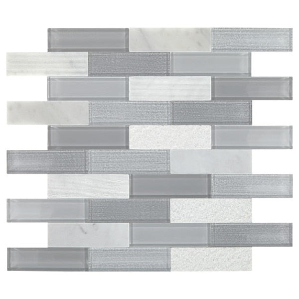 Daltile Simplystick Mosaix 12" x 12" Mixed Glass 1.25x4" Brick Joint Mosaic