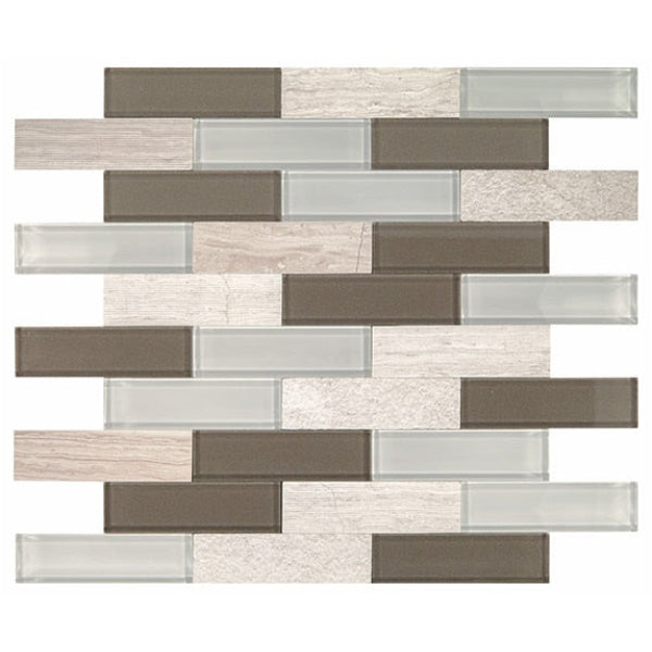 Daltile Simplystick Mosaix 12" x 12" Mixed Glass 1.25x4" Brick Joint Mosaic