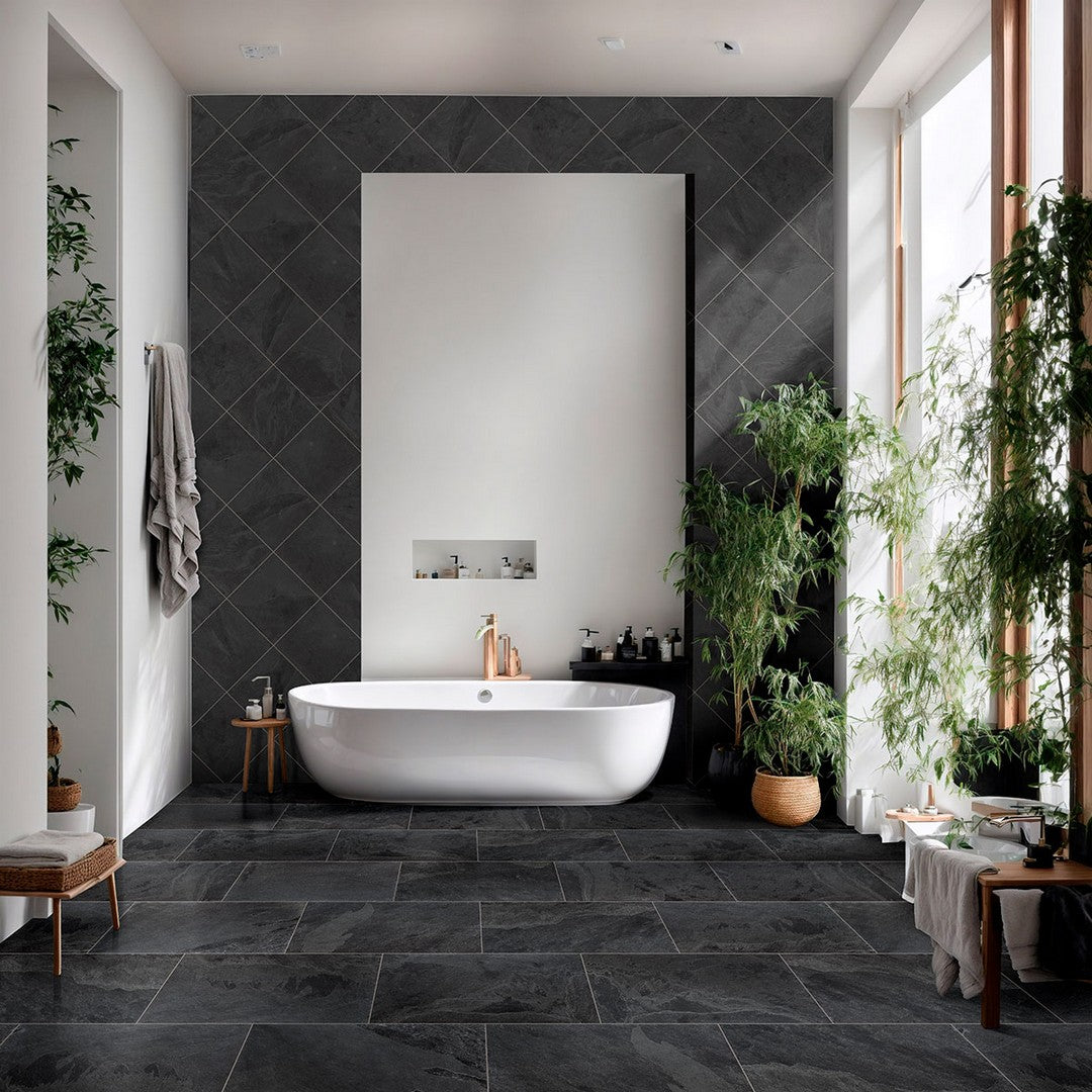 MS International Montauk Black 16" x 16" Honed Slate Tile