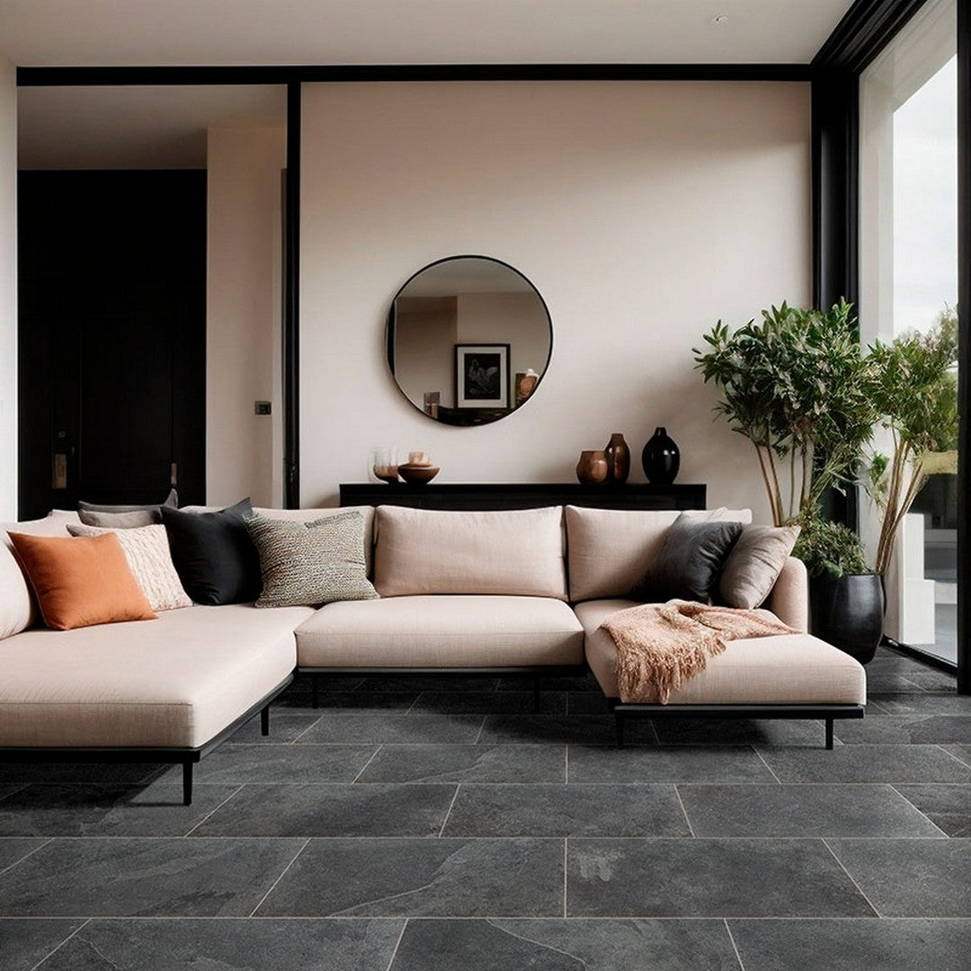 MS International Montauk Black 16" x 24" Gauged Back Slate Tile