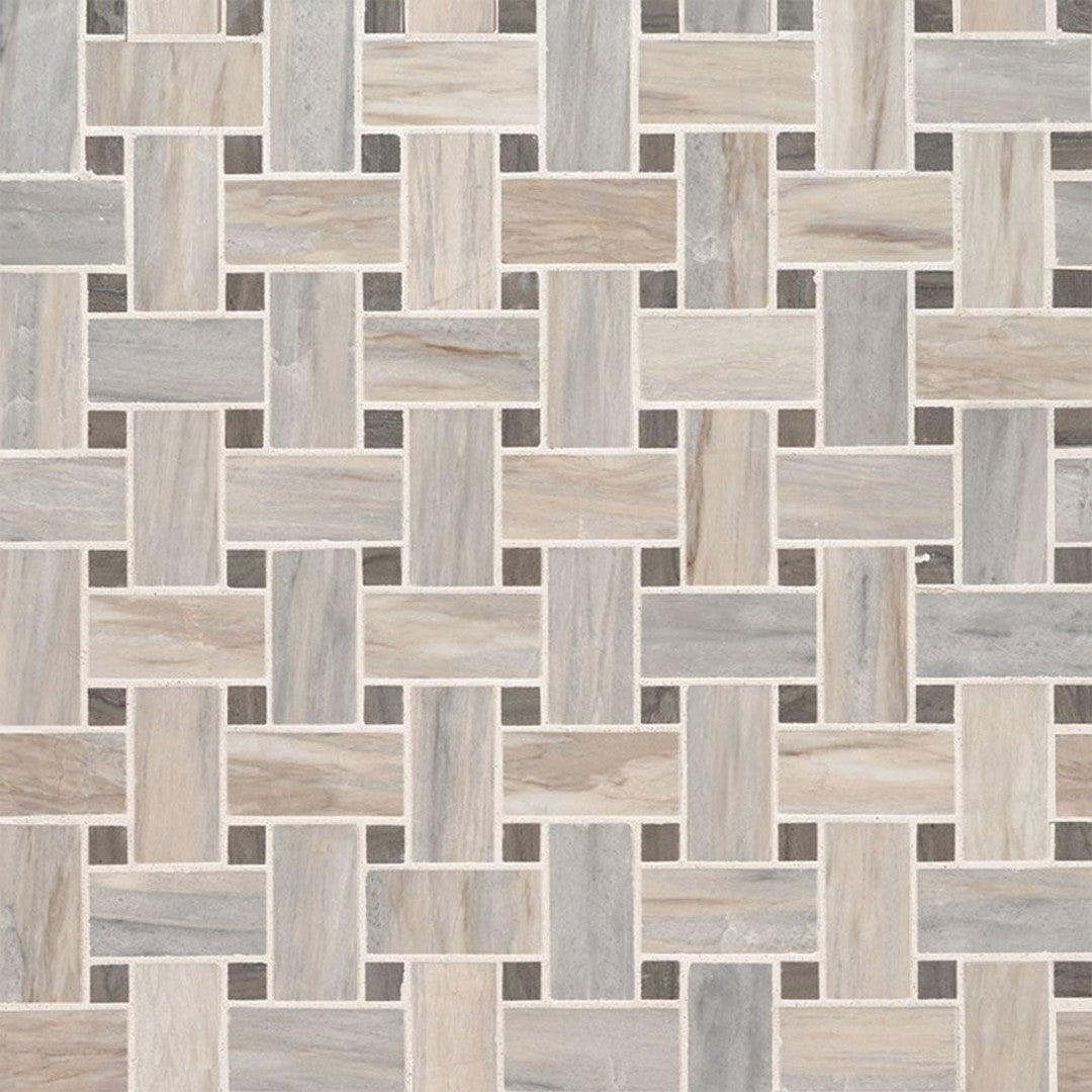 MS International Angora 12" x 12" Polished Marble Basketweave Mosaic