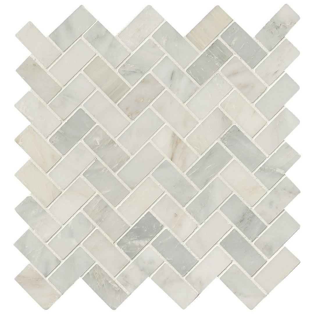 MS International Arabescato Carrara 12" x 12" Honed Marble Herringbone 1x2 Mosaic