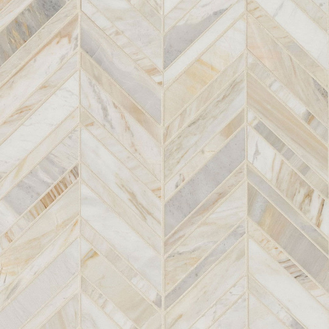 MS International Athena Gold 12" x 12" Honed Marble Chevron Mosaic