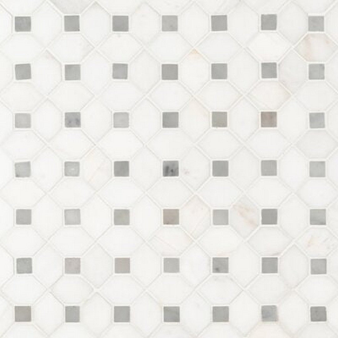 MS International Bianco Dolomite 12" x 12" Polished Marble Dotty Hexagon with Dots Mosaic