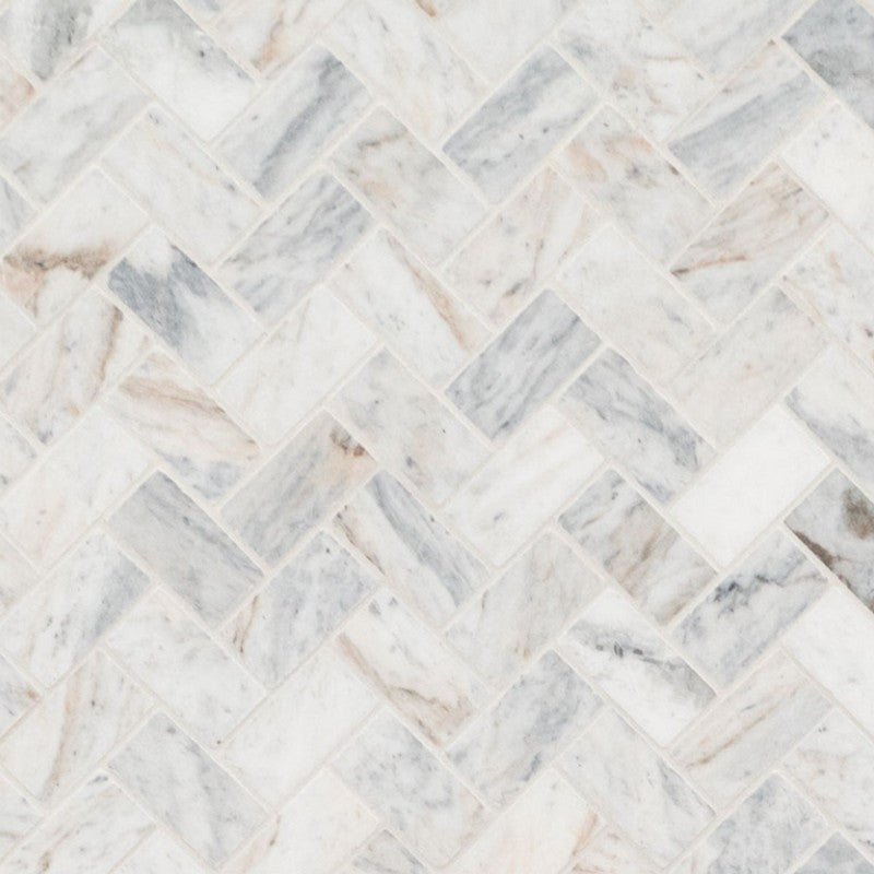 MS International Capri Blue 11.63" x 11.63" Marble Herringbone Mosaic