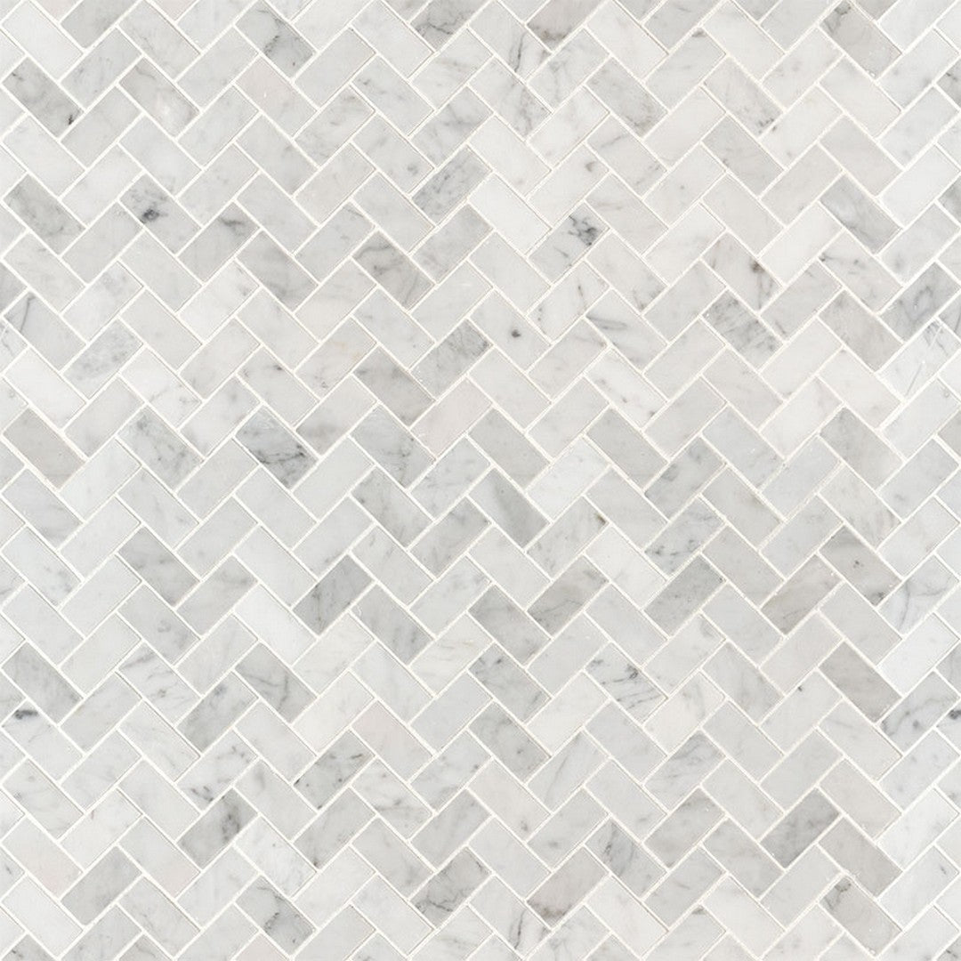 MS International Carrara White 12" x 12" Honed Marble Herringbone 1x2 Mosaic