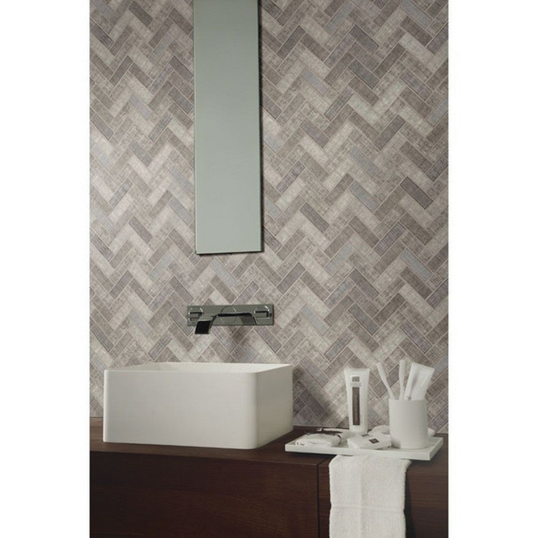 MS International Textalia 12" x 12" Glossy Glass Herringbone 1x4 Mosaic