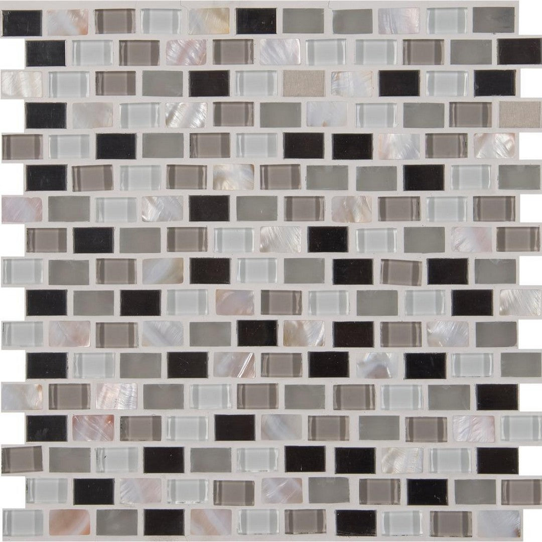 MS International Decorative Blends Keshi Blend 12" x 12" Glossy Glass & Metal Mini Brick Mosaic