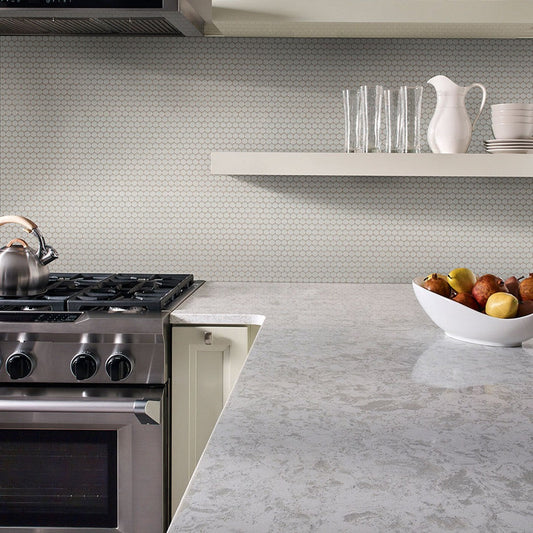 MS International Domino 12" x 13" Glossy Porcelain Penny Round Mosaic