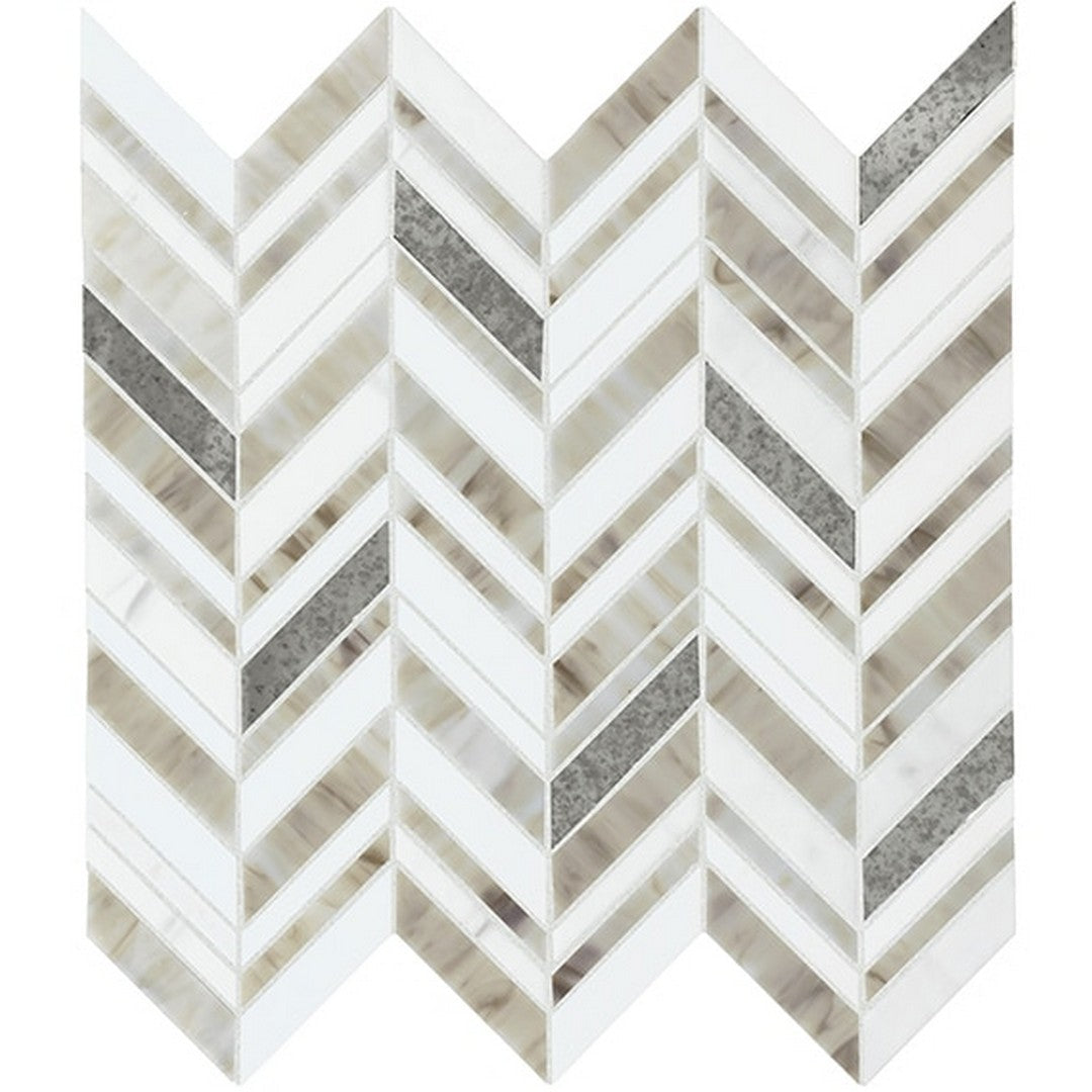 American Olean Stone Theory 14.06" x 12" Chevron Glass & Antiqued Mirror Mosaic Gloss