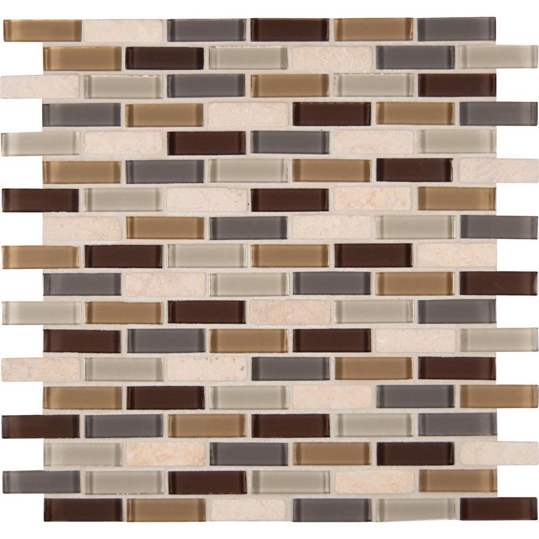 MS International Decorative Blends 12" x 12" Polished Glass & Stone Brick 0.6x2 Mosaic