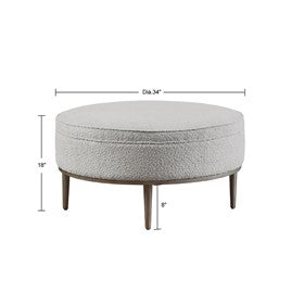 Harriet Upholstered Round Cocktail Ottoman with Metal Base 34" Dia