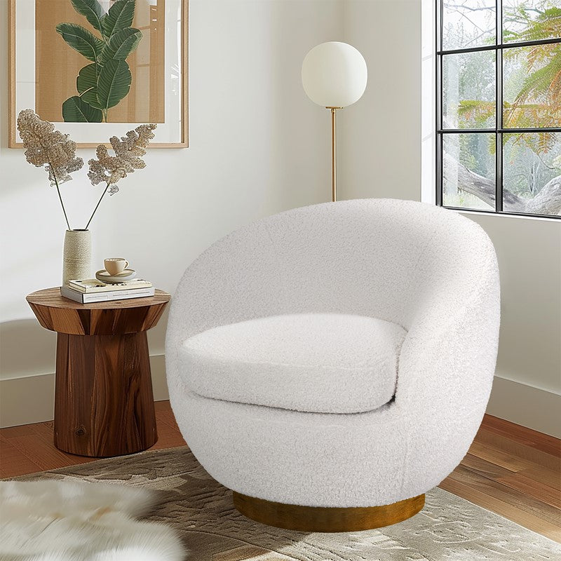 Jessel Shearling Sherpa Swivel Chair with Wood Base