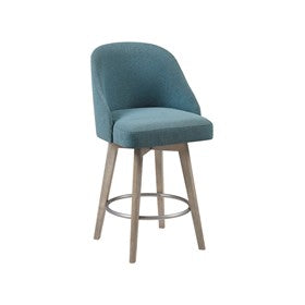 Pearce Swivel Upholstered Counter Stool with Solid Wood Legs & Metal Footrest