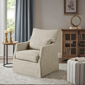 London Upholstered Skirted Swivel Armchair with Lumbar Pillow