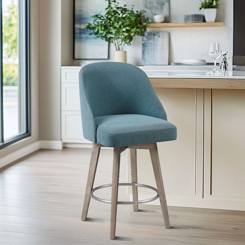 Pearce Swivel Upholstered Counter Stool with Solid Wood Legs & Metal Footrest